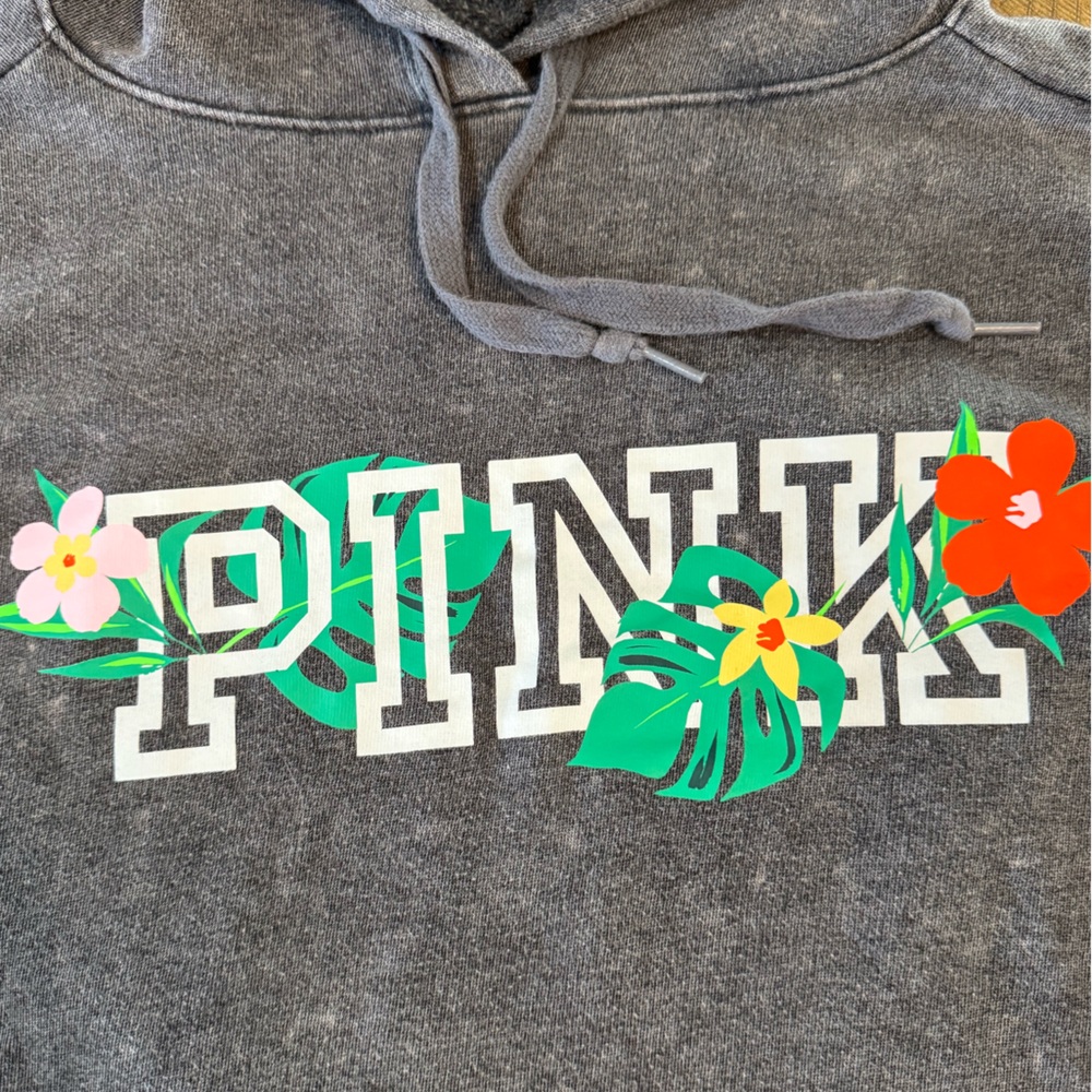 PINK Victoria's Secret Hawaii Charcoal Acid Wash Campus Hoodie Size Medium - Picture 4 of 10